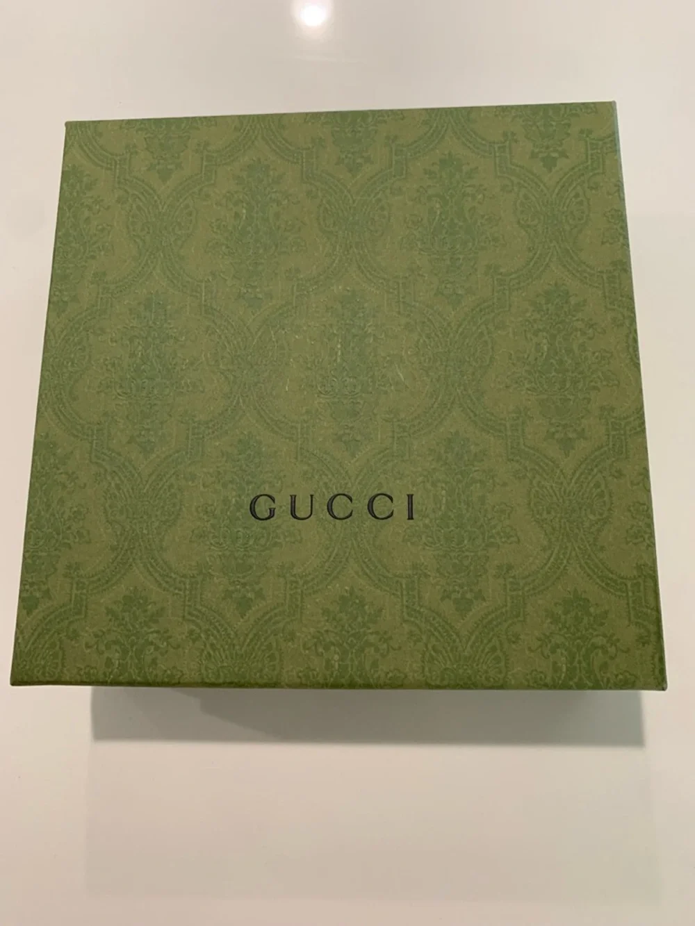 Authentic Gucci Olive Green Demask Empty Gift Box w/tissue. Medium square 9x9x3